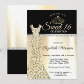 Invitation Robe d'or élégante, Diamonds Pearls Sweet 16 (Devant / Derrière)
