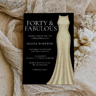 Invitation Robe d'or élégante et femmes noires 40e anniversai