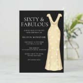 Invitation Robe d'or élégante Noir 60e fête d'anniversaire (Debout devant)
