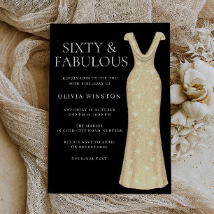 Invitation Robe d'or élégante Noir 60e fête d'anniversaire