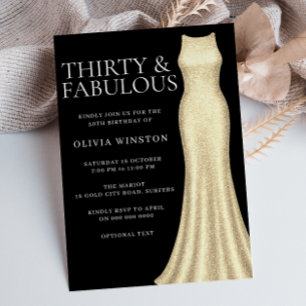 Invitation Robe d'or et femmes noires 30e anniversaire