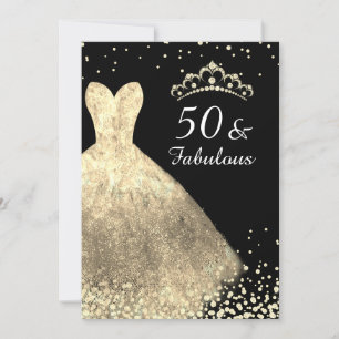 Invitation Robe d'or et Noir 50 & Fabuleux 50e anniversaire