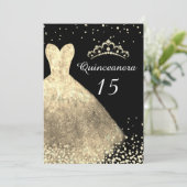Invitation Robe d'or et Quinceanera noire 15ème anniversaire  (Debout devant)