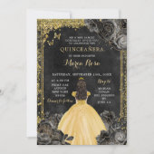 Invitation Robe d'or et Rose noir Royale Quinceañera (Devant)