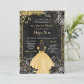 Invitation Robe d'or et Rose noir Royale Quinceañera (Debout devant)