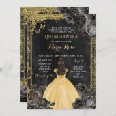 Invitation Robe d'or et Rose noir Royale Quinceañera (Devant / Derrière)