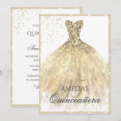 Invitation Robe d'or étincelle 15e Quinceanera (Devant / Derrière)