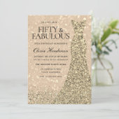 Invitation Robe d'or Femme 50e Anniversaire Fête Étincelle (Debout devant)