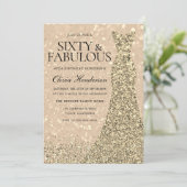 Invitation Robe d'or femmes 60e Anniversaire Fête Étincelle (Debout devant)