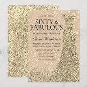 Invitation Robe d'or femmes 60e Anniversaire Fête Étincelle (Devant / Derrière)