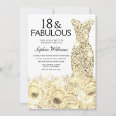 Invitation Robe d'or Floral 18 & Fabuleux 18e anniversaire (Devant)