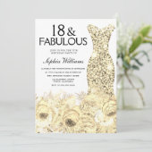 Invitation Robe d'or Floral 18 & Fabuleux 18e anniversaire (Debout devant)
