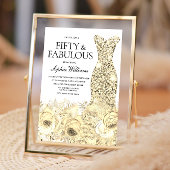 Invitation Robe d'or Floral Cinquante et fabuleux 50e anniver