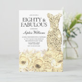 Invitation Robe d'or Floral Ninety et fabuleux 90e anniversai (Debout devant)