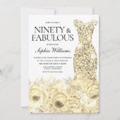 Invitation Robe d'or Floral Ninety et fabuleux 90e anniversai (Devant)