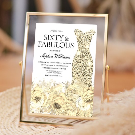 Invitation Robe d'or Floral Soixante et fabuleux 60e annivers