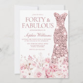 Invitation Robe d'or florale et Rose 40e fête d'anniversaire (Devant)