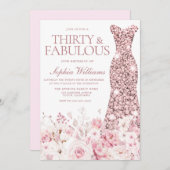 Invitation Robe d'or flush et Rose 30e fête d'anniversaire (Devant / Derrière)