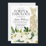 Invitation Robe d'or Forty & Fabuleux 40e anniversaire<br><div class="desc">Robe d'or Forty & Fabulous 40th Birthday Party Invitation Beau Champagne blanc Floral Voir la collection correspondante à Niche et Nest Store Merci beaucoup</div>