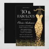 Invitation Robe d'or glamour Fabuleux 30e anniversaire (Devant / Derrière)