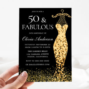 Invitation Robe d'or glamour Fabuleux 50e anniversaire