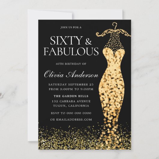 Invitation Robe d'or glamour Fabuleux 60e anniversaire (Devant)