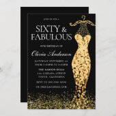 Invitation Robe d'or glamour Fabuleux 60e anniversaire (Devant / Derrière)