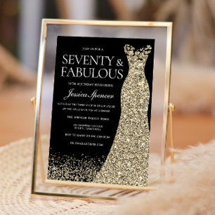 Invitation Robe d'or noir Soixante-dix et fabuleux 70e annive