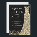 Invitation Robe d'or noir Sweet 16 fête d'anniversaire<br><div class="desc">Robe d'or noir Sweet 16 Anniversaire Fête Invitation Variations à l'invitation et articles correspondants dans notre magasin</div>
