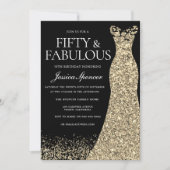 Invitation Robe d'or noire femmes 50e fête d'anniversaire