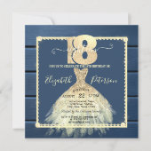 Invitation Robe d'or Parties scintillant Marine Bois bleu 18e (Devant)