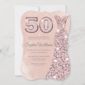 Invitation Robe d'or rose Aquarelle Blush 50e Anniversaire (Devant)