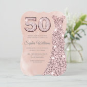 Invitation Robe d'or rose Aquarelle Blush 50e Anniversaire (Debout devant)