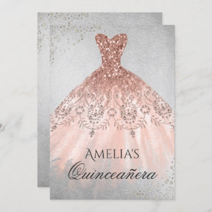 Invitation Robe d'or rose Argent Éperche Quinceanera Invitati