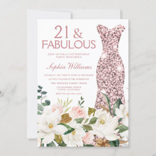 Invitation Robe d'or rose Blush Blanc 21e fête d'anniversaire
