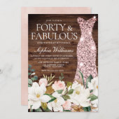 Invitation Robe d'or rose Blush Blanc Rustique 40e anniversai (Devant / Derrière)