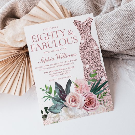 Invitation Robe d'or rose Blush Floral 80e fête d'anniversair