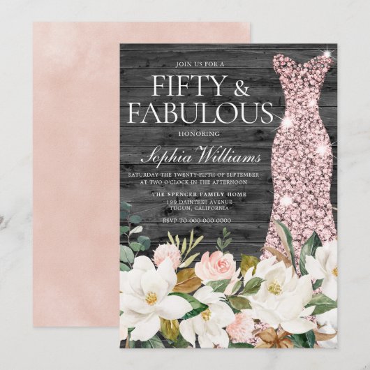 Invitation Robe d'or rose Blush White Country 50e anniversair (Devant / Derrière)