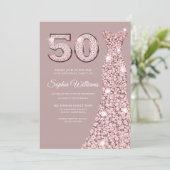 Invitation Robe d'or rose Dusty rose 50e anniversaire (Debout devant)