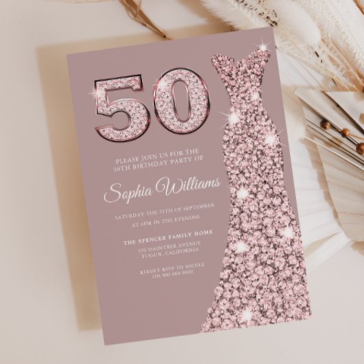 Invitation Robe d'or rose Dusty rose 50e anniversaire