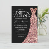 Invitation Robe d'or rose élégante 90ème anniversaire (Debout devant)