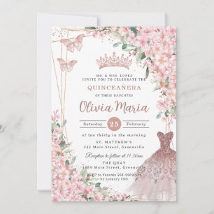 Invitation Robe d'or Rose en fleurs de cerisier Gown Quinceañ