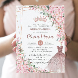 Invitation Robe d'or Rose en fleurs de cerisier Gown Quinceañ