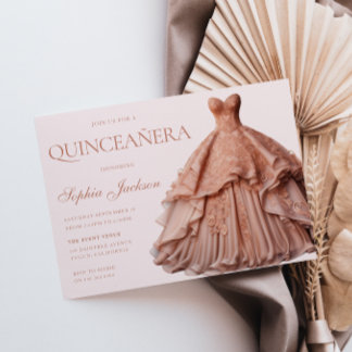 Invitation Robe d'or Rose enchantée Gown Quinceanera