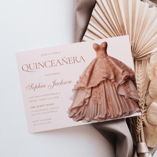 Invitation Robe d'or Rose enchantée Gown Quinceanera