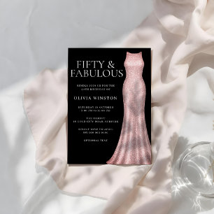 Invitation Robe d'or rose et femme noire 50e fête d'anniversa