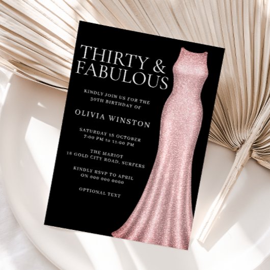 Invitation Robe d'or rose et FEMMES noires 30e fête d'anniver