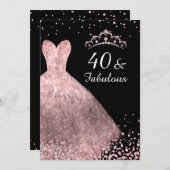 Invitation Robe d'or rose Noir 40 & Fabuleux 40e anniversaire (Devant / Derrière)