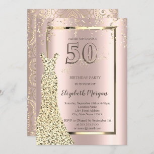 Invitation Robe d'or Rose or, Gold Mandala 50e anniversaire