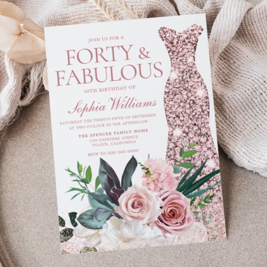 Invitation Robe d'or rose pâle Rose or 40e anniversaire